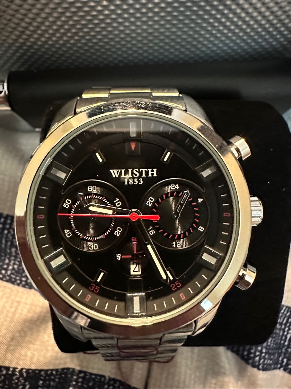 WLISTH 1853 Men's Stainless Steel Black Dial Chronograph Watch